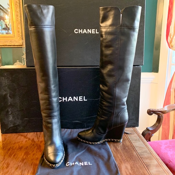 chanel chain link boots
